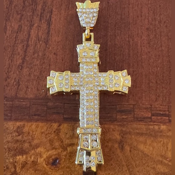 Hip-Hop, Bling, Simulated Diamond Cross Pendant Badass, Gothic Necklace - Picture 5 of 6